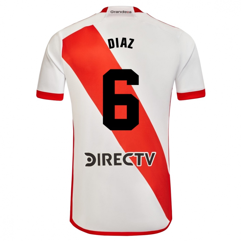 Kandiny Hombre Camiseta Milagros Díaz #6 Blanco Rojo 1ª Equipación 2024/25 La Camisa Chile