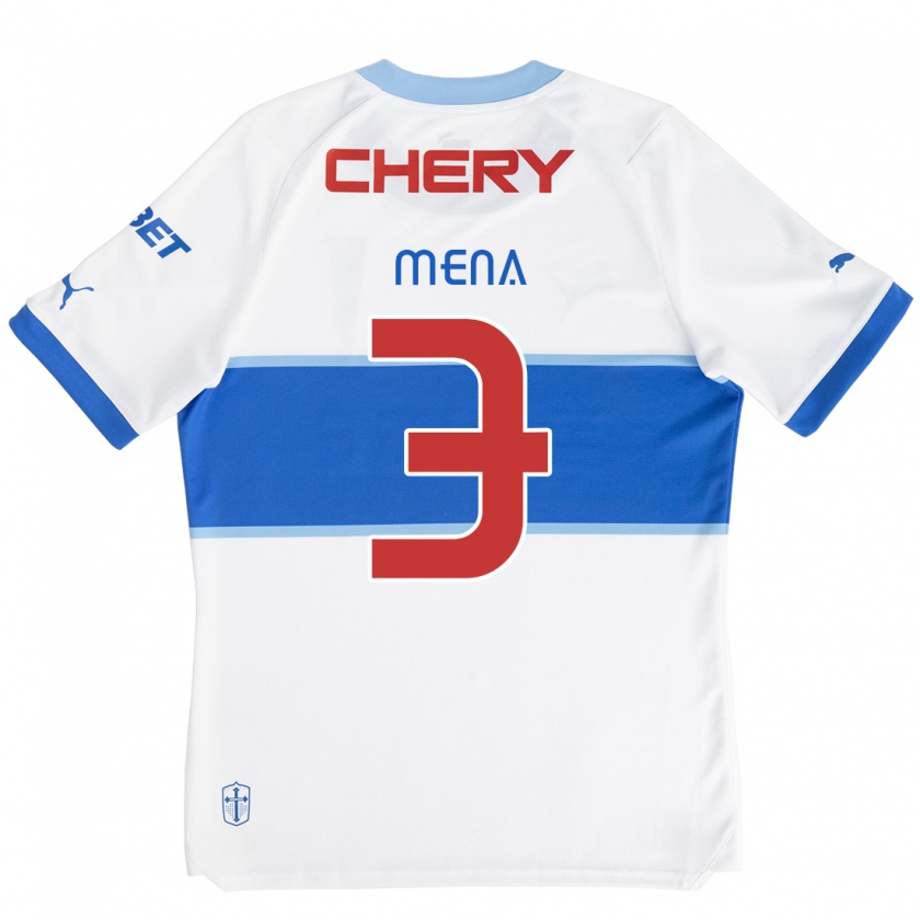 Kandiny Hombre Camiseta Eugenio Mena #3 Blanco Azul 1ª Equipación 2024/25 La Camisa Chile