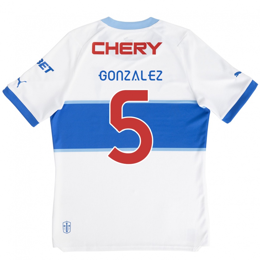 Kandiny Hombre Camiseta Daniel González #5 Blanco Azul 1ª Equipación 2024/25 La Camisa Chile