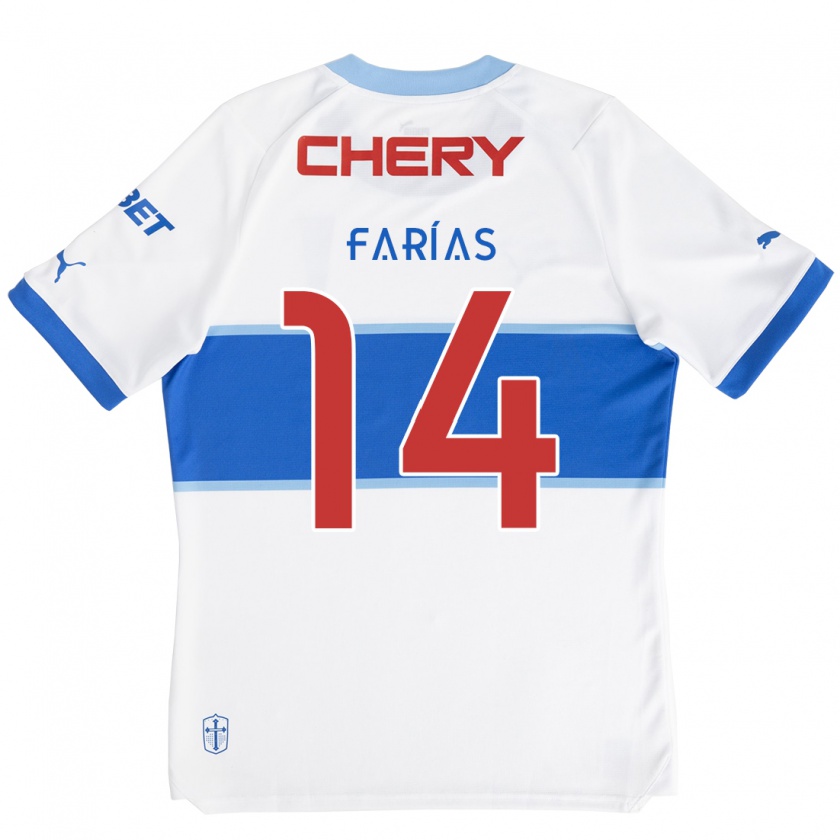 Kandiny Hombre Camiseta Agustín Farías #14 Blanco Azul 1ª Equipación 2024/25 La Camisa Chile