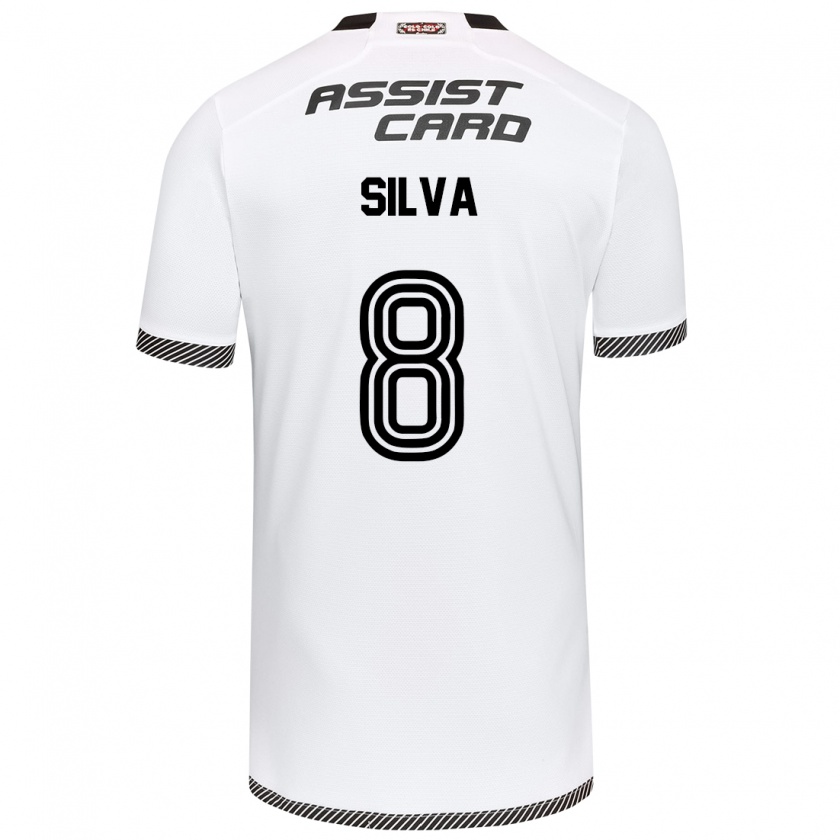 Kandiny Hombre Camiseta Bastián Silva #8 Blanco Negro 1ª Equipación 2024/25 La Camisa Chile