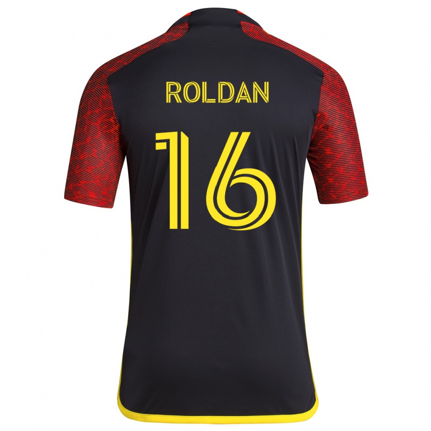 Kandiny Hombre Camiseta Álex Roldán #16 Negro Rojo 2ª Equipación 2024/25 La Camisa Chile