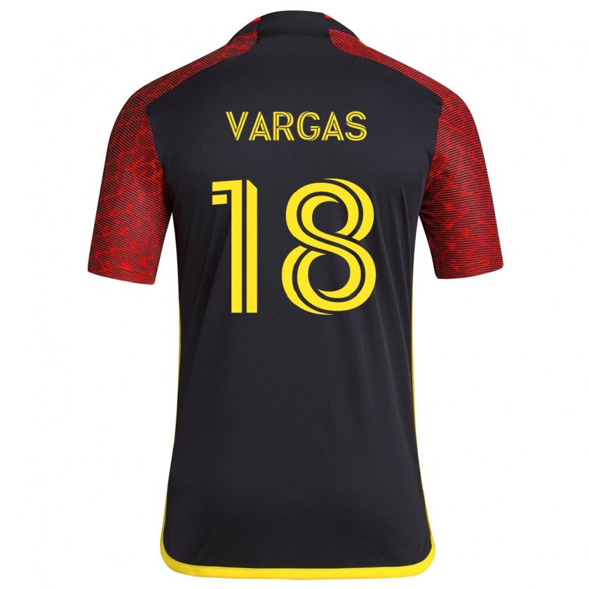 Kandiny Hombre Camiseta Obed Vargas #18 Negro Rojo 2ª Equipación 2024/25 La Camisa Chile