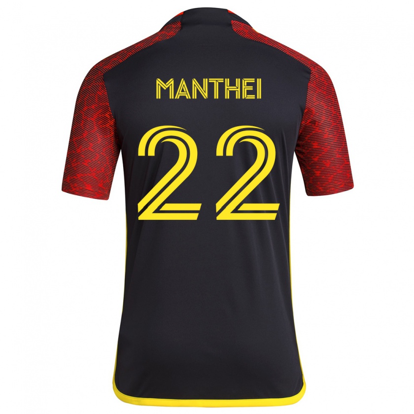 Kandiny Hombre Camiseta Leahi Manthei #22 Negro Rojo 2ª Equipación 2024/25 La Camisa Chile