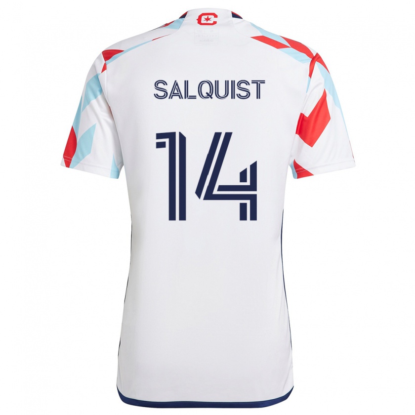 Kandiny Hombre Camiseta Tobias Salquist #14 Blanco Rojo Azul 2ª Equipación 2024/25 La Camisa Chile