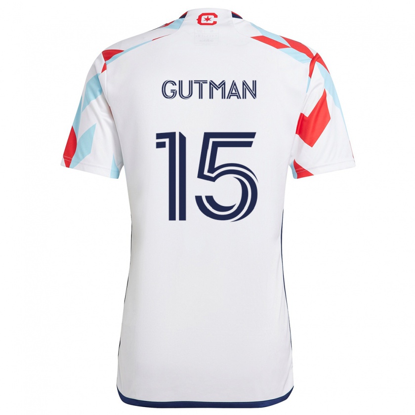 Kandiny Hombre Camiseta Andrew Gutman #15 Blanco Rojo Azul 2ª Equipación 2024/25 La Camisa Chile