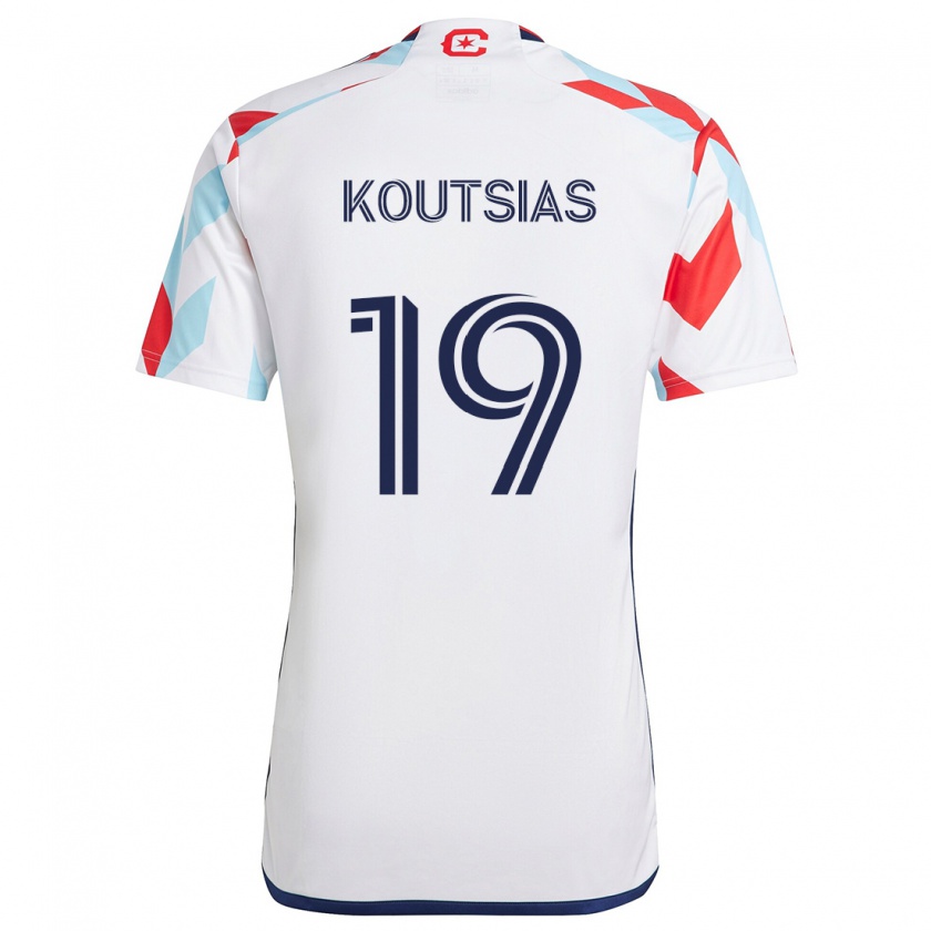 Kandiny Hombre Camiseta Georgios Koutsias #19 Blanco Rojo Azul 2ª Equipación 2024/25 La Camisa Chile