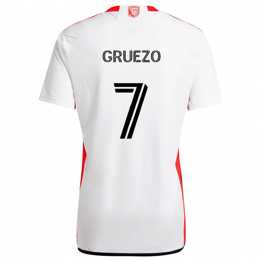 Kandiny Hombre Camiseta Carlos Gruezo #7 Blanco Rojo 2ª Equipación 2024/25 La Camisa Chile