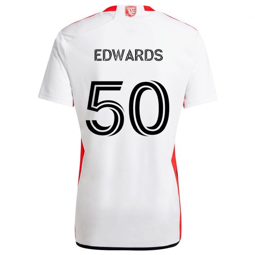 Kandiny Hombre Camiseta Aaron Edwards #50 Blanco Rojo 2ª Equipación 2024/25 La Camisa Chile