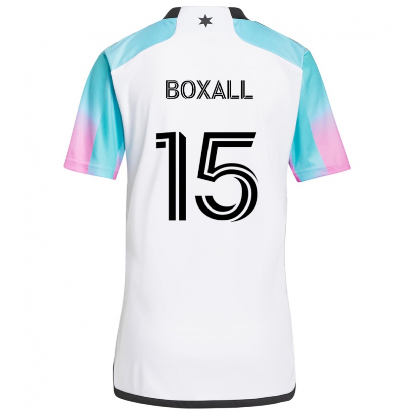 Kandiny Hombre Camiseta Michael Boxall #15 Blanco Azul Negro 2ª Equipación 2024/25 La Camisa Chile