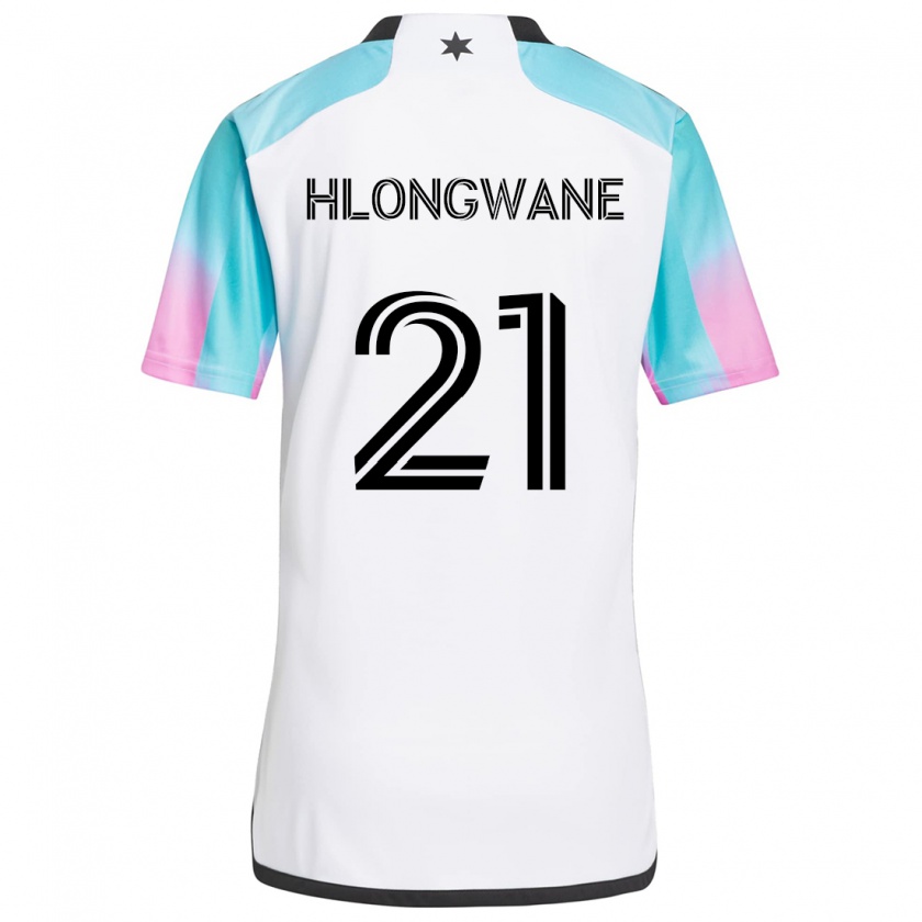 Kandiny Hombre Camiseta Bongokuhle Hlongwane #21 Blanco Azul Negro 2ª Equipación 2024/25 La Camisa Chile