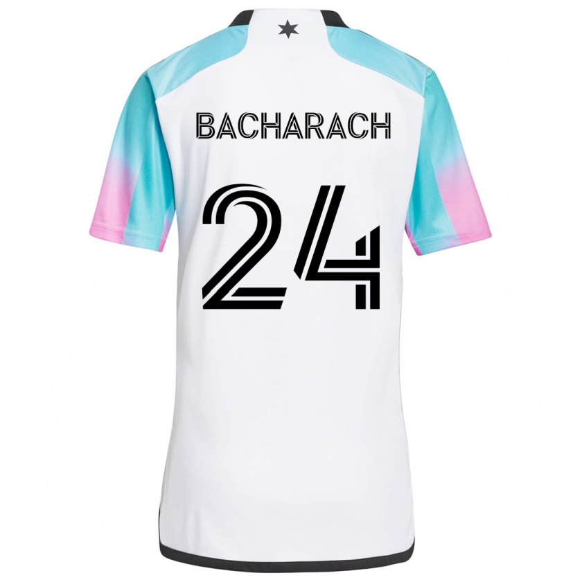 Kandiny Hombre Camiseta Hugo Bacharach #24 Blanco Azul Negro 2ª Equipación 2024/25 La Camisa Chile