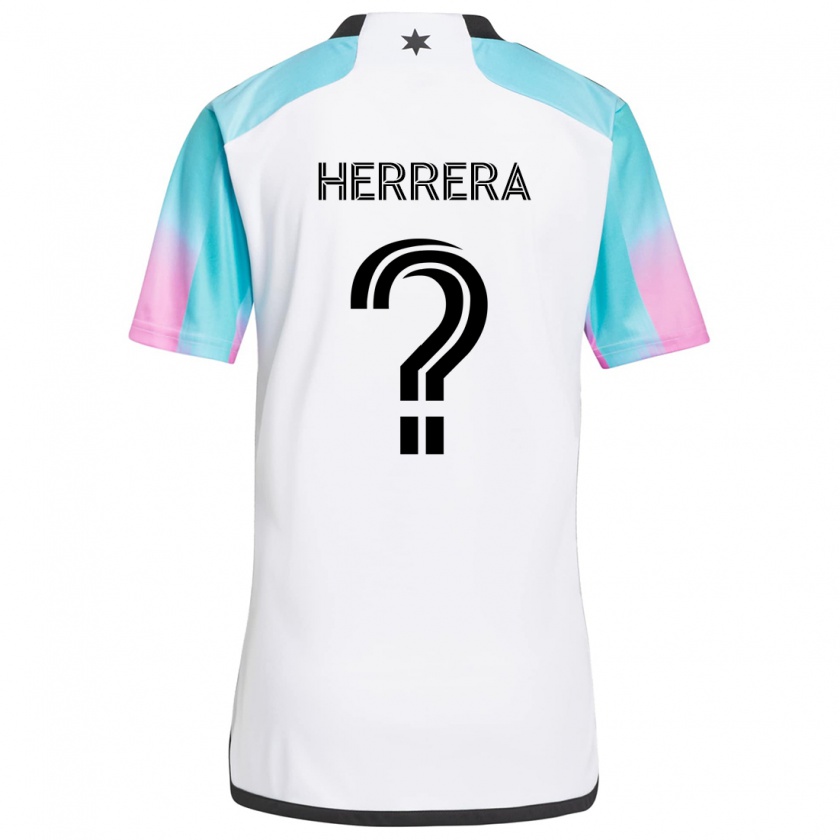 Kandiny Hombre Camiseta Oscar Herrera #0 Blanco Azul Negro 2ª Equipación 2024/25 La Camisa Chile