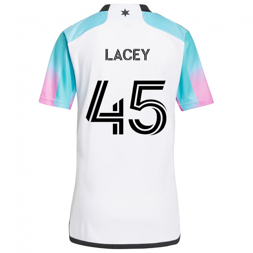 Kandiny Hombre Camiseta Kameron Lacey #45 Blanco Azul Negro 2ª Equipación 2024/25 La Camisa Chile