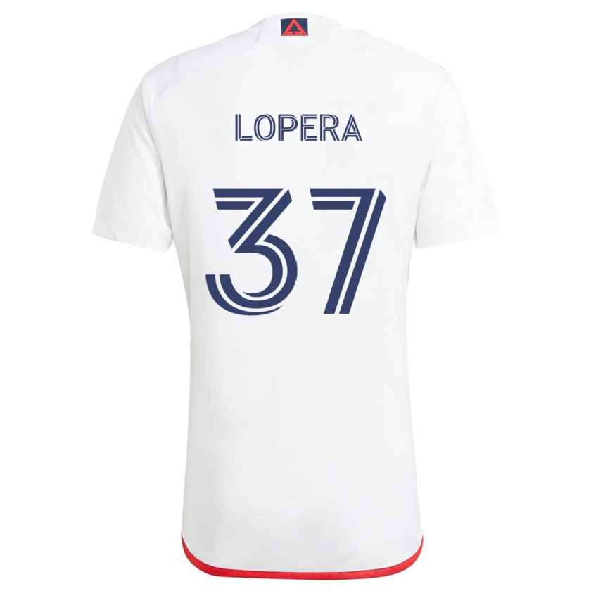 Kandiny Hombre Camiseta Steban Lopera #37 Blanco Rojo 2ª Equipación 2024/25 La Camisa Chile