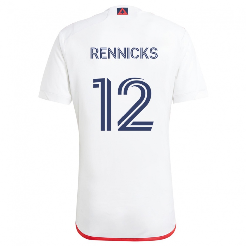 Kandiny Hombre Camiseta Justin Rennicks #12 Blanco Rojo 2ª Equipación 2024/25 La Camisa Chile