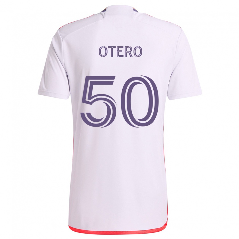 Kandiny Hombre Camiseta Javier Otero #50 Blanco Rojo Púrpura 2ª Equipación 2024/25 La Camisa Chile