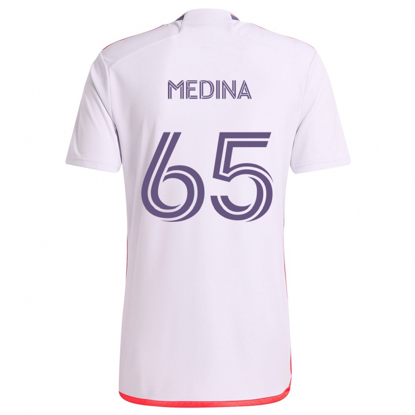 Kandiny Hombre Camiseta Cristian Medina #65 Blanco Rojo Púrpura 2ª Equipación 2024/25 La Camisa Chile