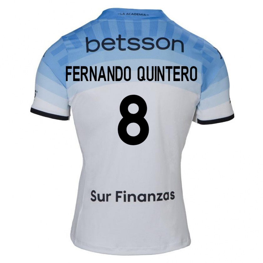 Kandiny Hombre Camiseta Juan Fernando Quintero #8 Blanco Azul Negro 2ª Equipación 2024/25 La Camisa Chile