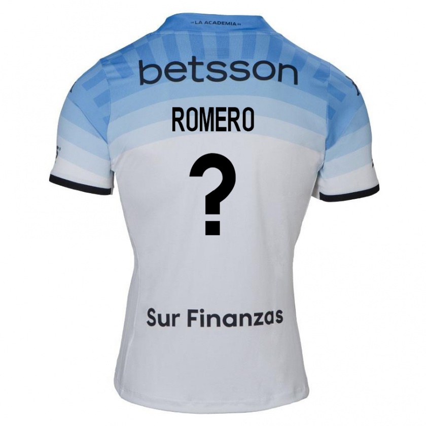 Kandiny Hombre Camiseta Benicio Romero #0 Blanco Azul Negro 2ª Equipación 2024/25 La Camisa Chile