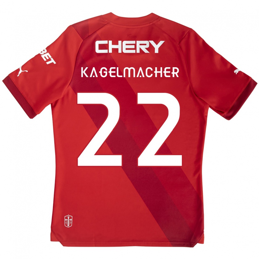 Kandiny Hombre Camiseta Gary Kagelmacher #22 Rojo Blanco 2ª Equipación 2024/25 La Camisa Chile