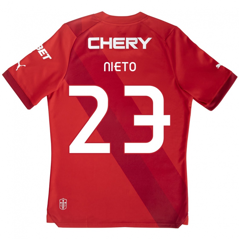 Kandiny Hombre Camiseta Byron Nieto #23 Rojo Blanco 2ª Equipación 2024/25 La Camisa Chile