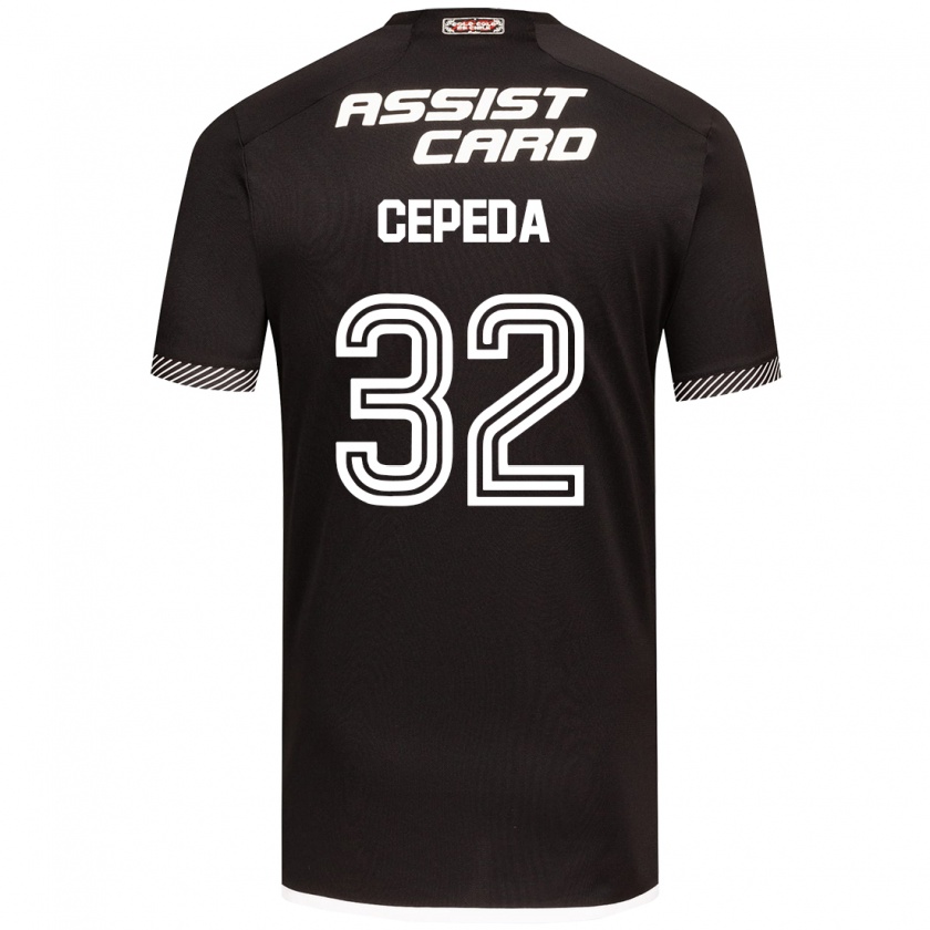 Kandiny Hombre Camiseta Lucas Cepeda #32 Blanco Negro 2ª Equipación 2024/25 La Camisa Chile