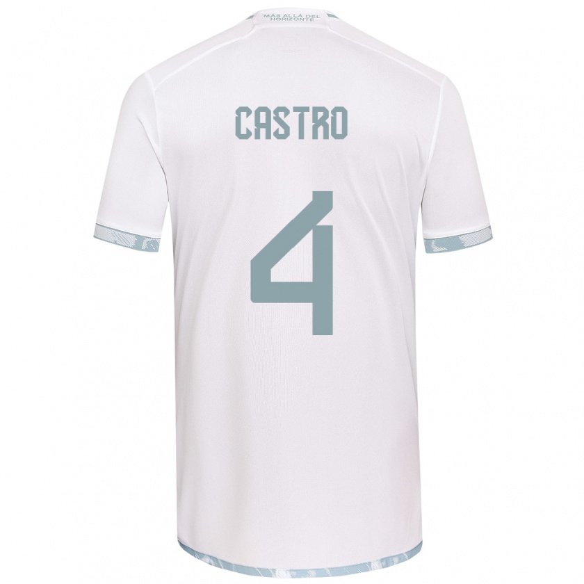 Kandiny Hombre Camiseta José Ignacio Castro #4 Gris Blanco 2ª Equipación 2024/25 La Camisa Chile