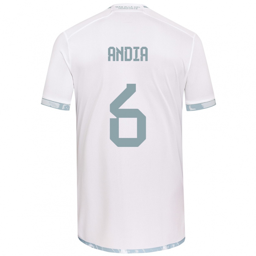 Kandiny Hombre Camiseta Yonathan Andía #6 Gris Blanco 2ª Equipación 2024/25 La Camisa Chile