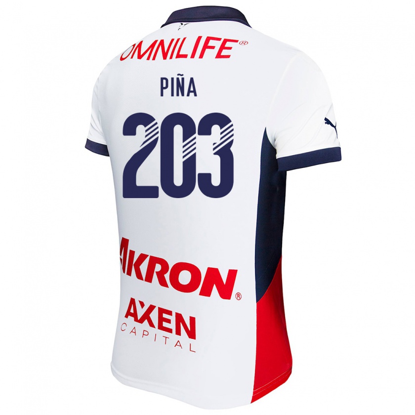 Kandiny Hombre Camiseta Fernando Piña #203 Blanco Rojo Azul 2ª Equipación 2024/25 La Camisa Chile