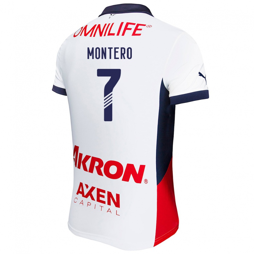 Kandiny Hombre Camiseta Casandra Montero #7 Blanco Rojo Azul 2ª Equipación 2024/25 La Camisa Chile