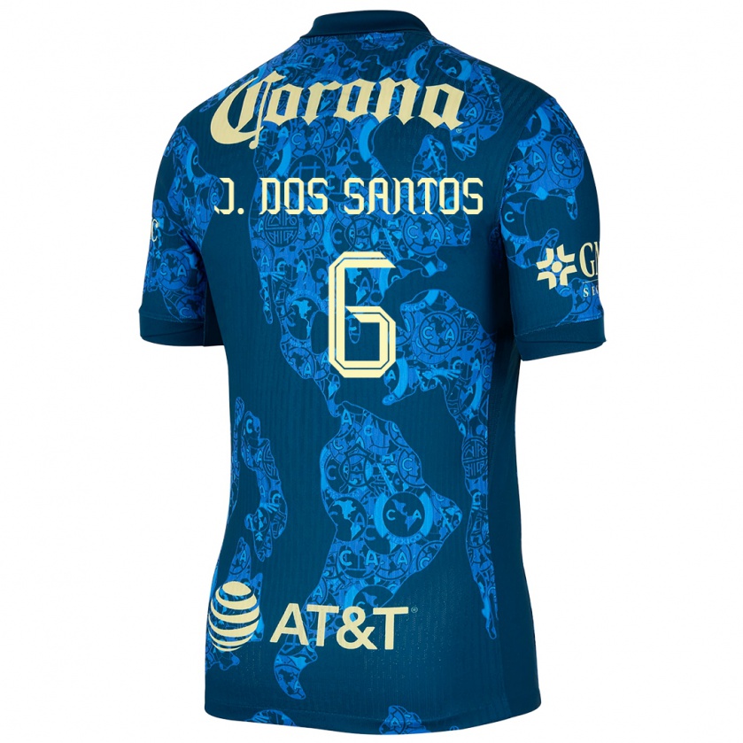 Kandiny Hombre Camiseta Jonathan Dos Santos #6 Azul Amarillo 2ª Equipación 2024/25 La Camisa Chile