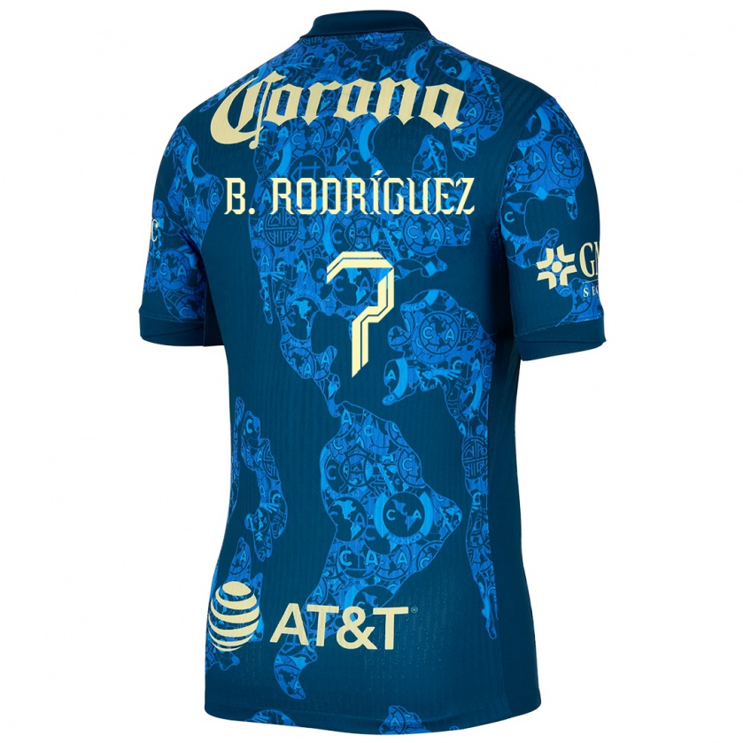 Kandiny Hombre Camiseta Brian Rodríguez #7 Azul Amarillo 2ª Equipación 2024/25 La Camisa Chile