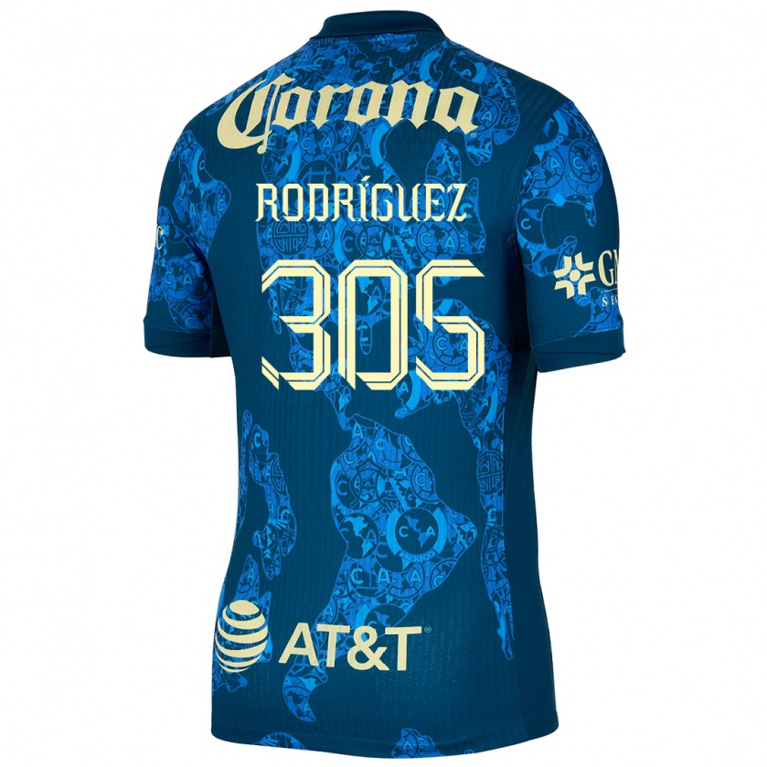 Kandiny Hombre Camiseta Bryan Rodríguez #305 Azul Amarillo 2ª Equipación 2024/25 La Camisa Chile