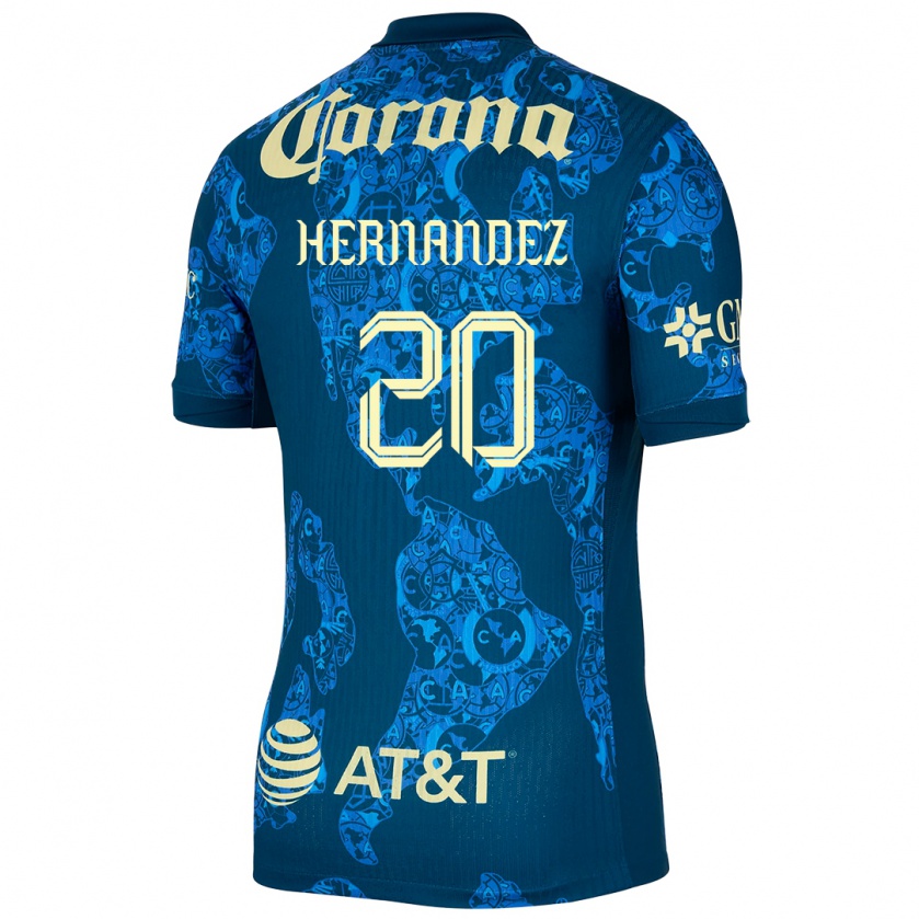 Kandiny Hombre Camiseta Nicki Hernandez #20 Azul Amarillo 2ª Equipación 2024/25 La Camisa Chile