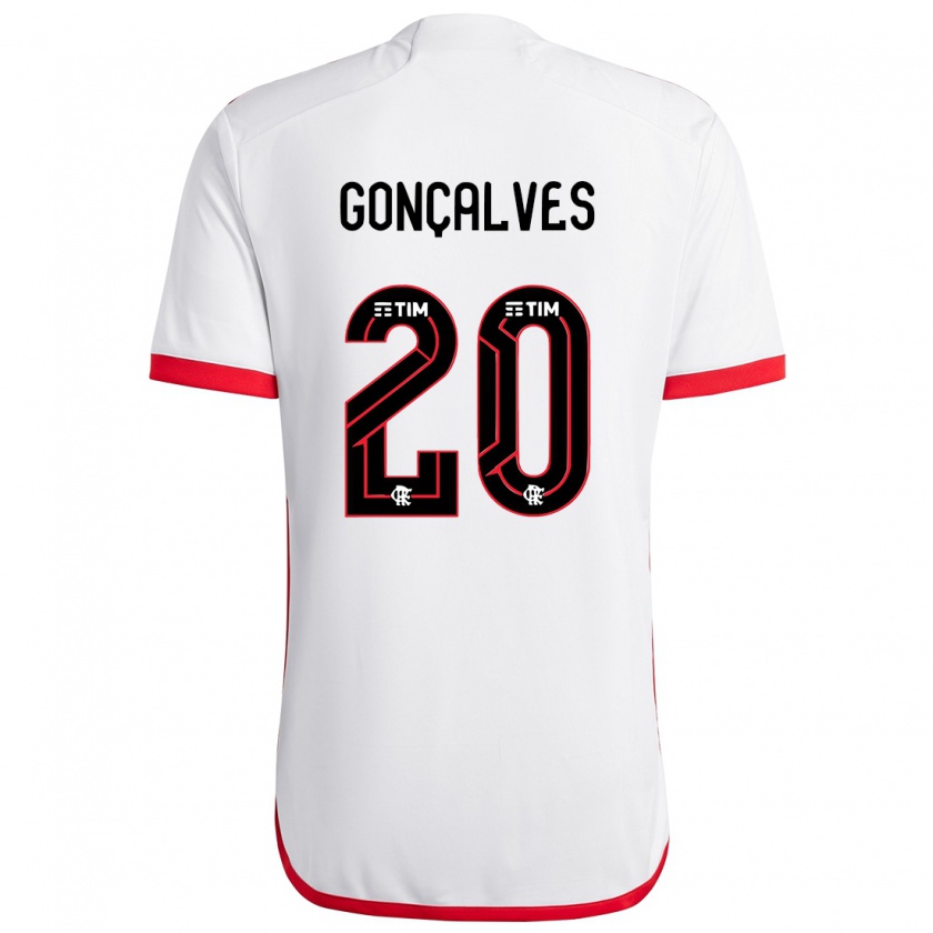 Kandiny Hombre Camiseta Matheus Gonçalves #20 Blanco Rojo 2ª Equipación 2024/25 La Camisa Chile