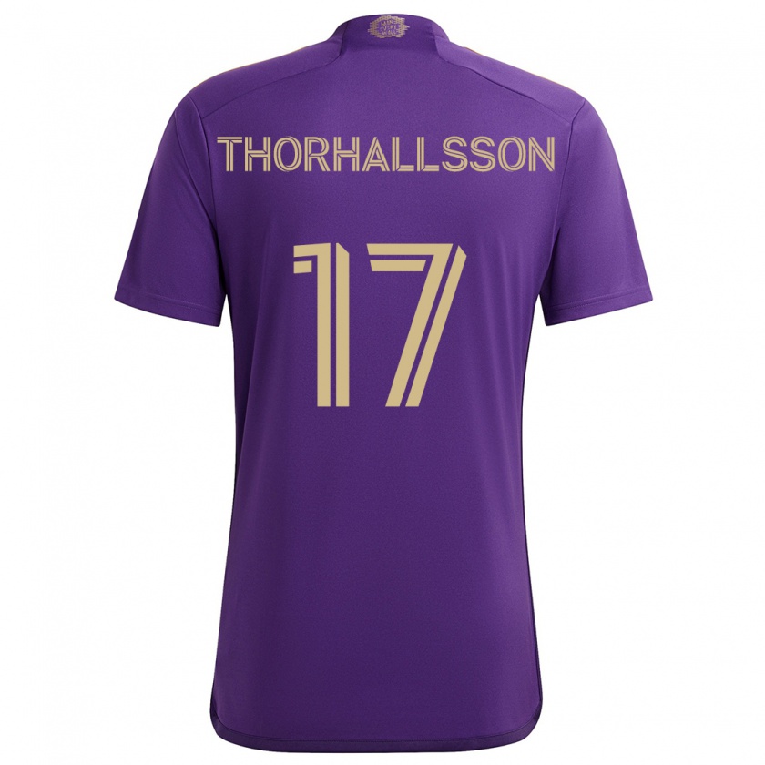 Kandiny Mujer Camiseta Dagur Dan Thórhallsson #17 Púrpura Amarillo 1ª Equipación 2024/25 La Camisa Chile