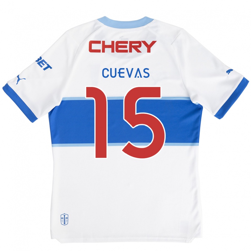 Kandiny Mujer Camiseta Cristian Cuevas #15 Blanco Azul 1ª Equipación 2024/25 La Camisa Chile