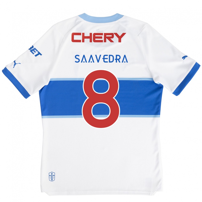 Kandiny Mujer Camiseta Ignacio Saavedra #8 Blanco Azul 1ª Equipación 2024/25 La Camisa Chile