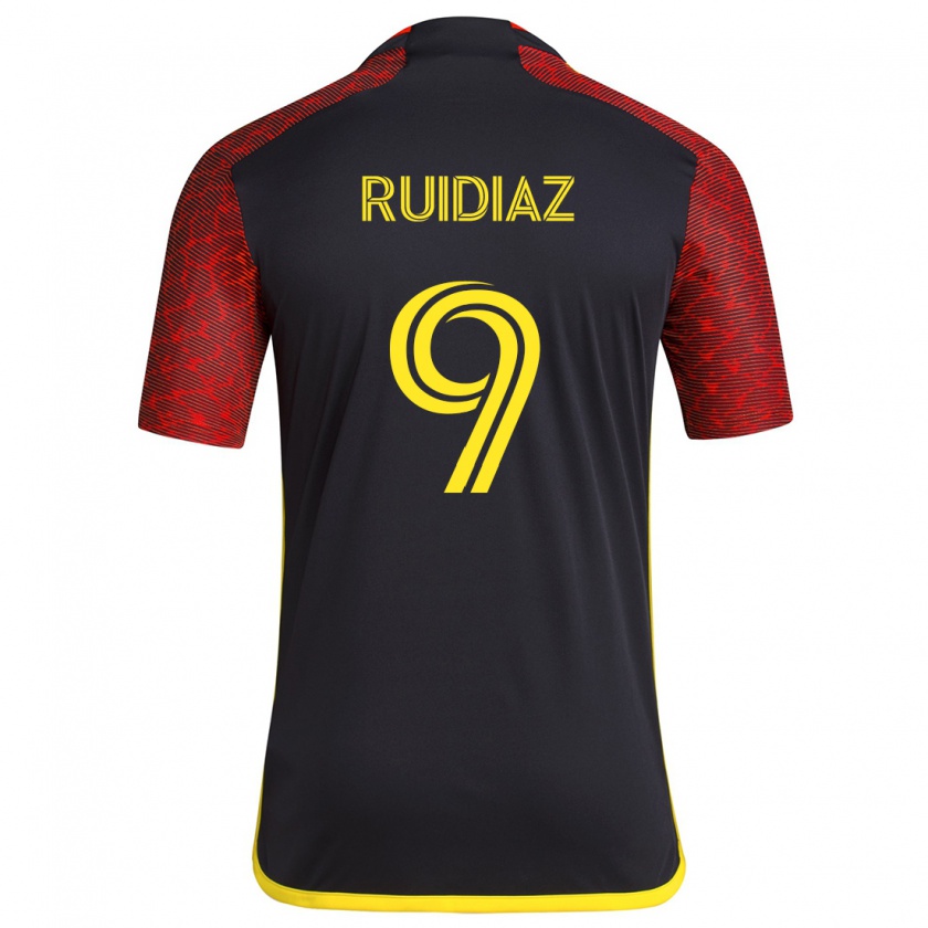 Kandiny Mujer Camiseta Raúl Ruidíaz #9 Negro Rojo 2ª Equipación 2024/25 La Camisa Chile