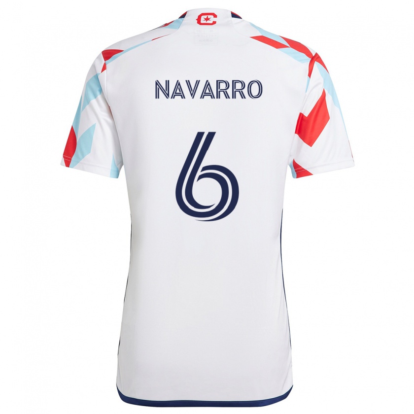 Kandiny Mujer Camiseta Miguel Navarro #6 Blanco Rojo Azul 2ª Equipación 2024/25 La Camisa Chile