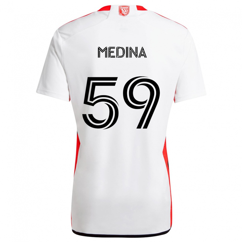 Kandiny Mujer Camiseta Cruz Medina #59 Blanco Rojo 2ª Equipación 2024/25 La Camisa Chile