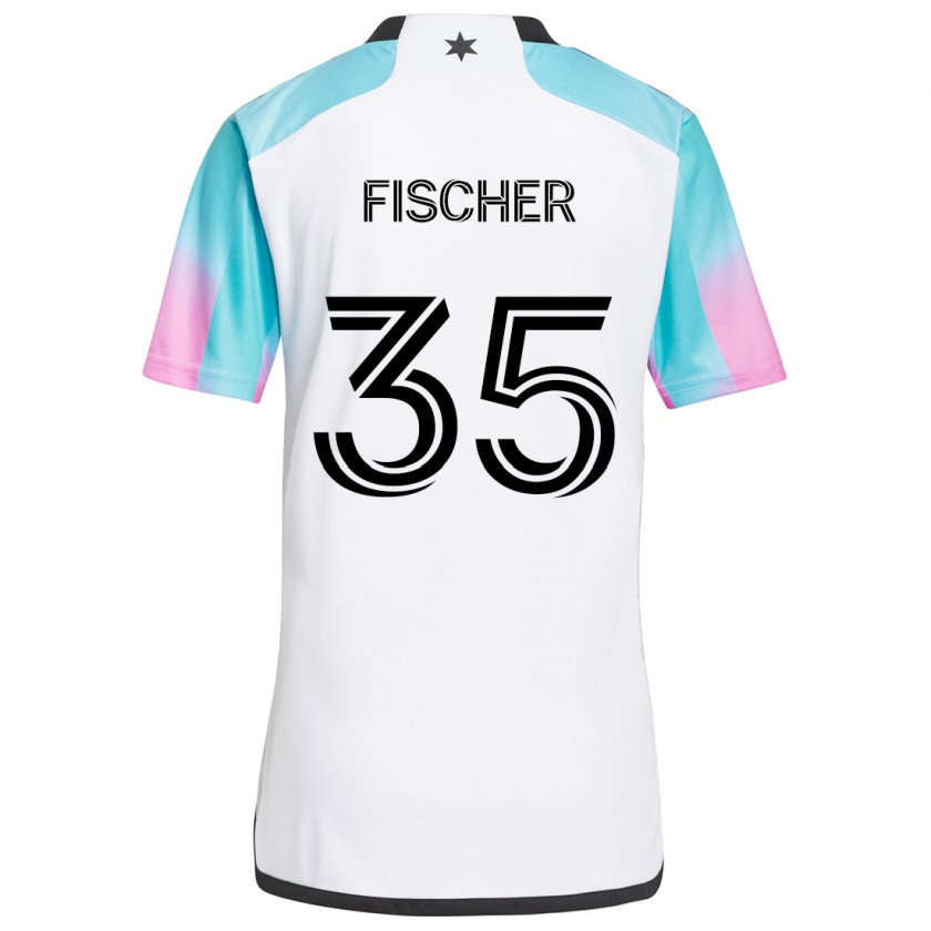 Kandiny Mujer Camiseta Britton Fischer #35 Blanco Azul Negro 2ª Equipación 2024/25 La Camisa Chile