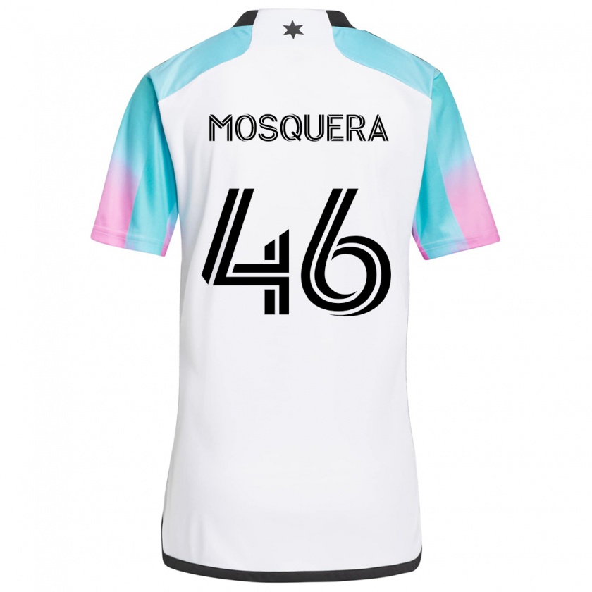 Kandiny Mujer Camiseta Juan Camilo Mosquera #46 Blanco Azul Negro 2ª Equipación 2024/25 La Camisa Chile