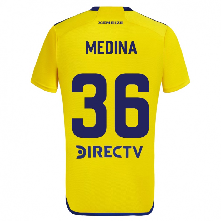 Kandiny Mujer Camiseta Cristian Medina #36 Amarillo Azul 2ª Equipación 2024/25 La Camisa Chile