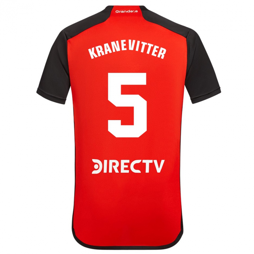 Kandiny Mujer Camiseta Matías Kranevitter #5 Rojo Negro Blanco 2ª Equipación 2024/25 La Camisa Chile