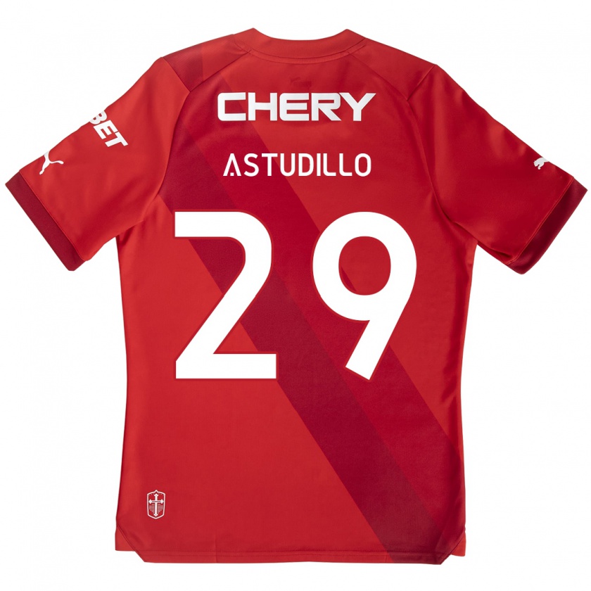 Kandiny Mujer Camiseta Aaron Astudillo #29 Rojo Blanco 2ª Equipación 2024/25 La Camisa Chile