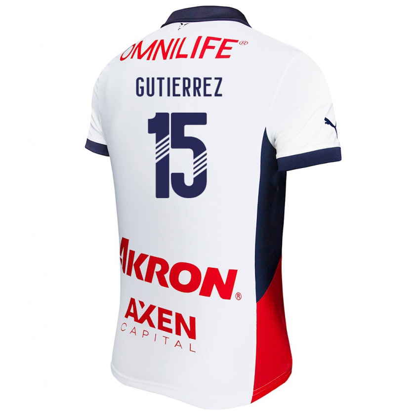 Kandiny Mujer Camiseta Érick Gutiérrez #15 Blanco Rojo Azul 2ª Equipación 2024/25 La Camisa Chile