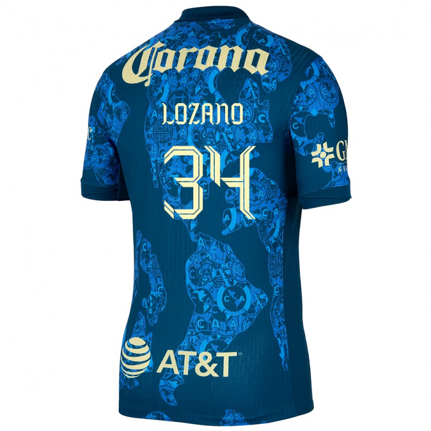 Kandiny Mujer Camiseta Esteban Lozano #34 Azul Amarillo 2ª Equipación 2024/25 La Camisa Chile