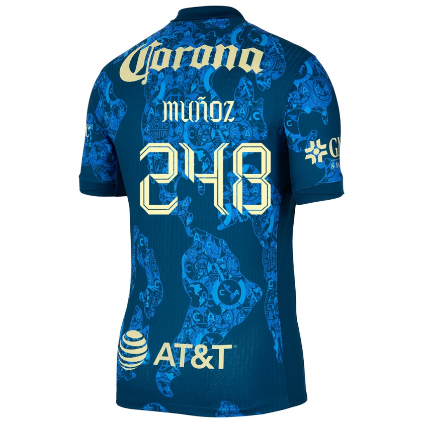 Kandiny Mujer Camiseta Diego Muñoz #248 Azul Amarillo 2ª Equipación 2024/25 La Camisa Chile